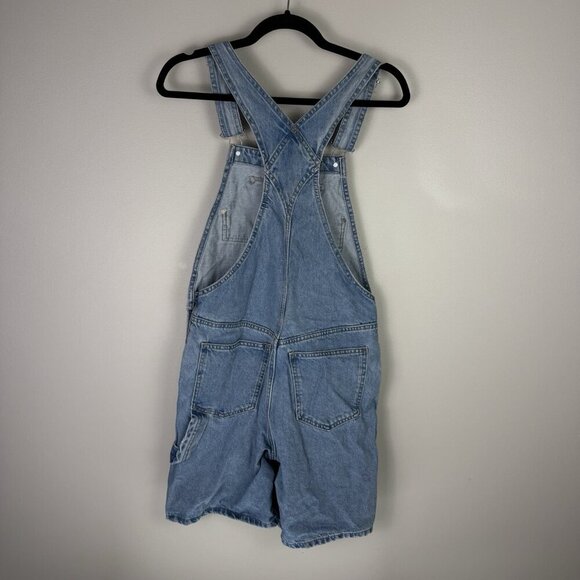 WEEKDAY Dusty Dungaree Denim Overall Shorts Blue Sz 34 NWT Baggy 90s Y2K Grunge - Picture 8 of 12